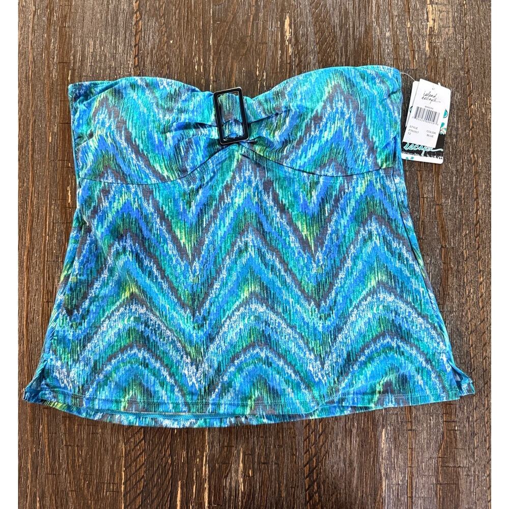 Island Escape Strapless Bandeau Top Blue Green Zig Zag Pattern Buckle Sz 12